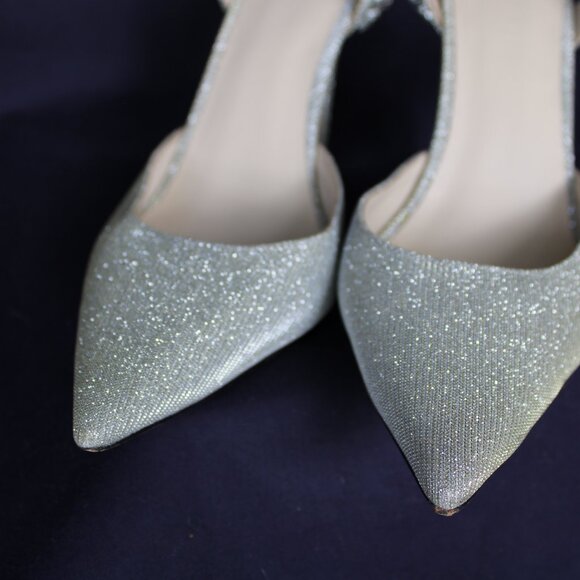 AMINAH Abdul Jillil SOLEIL SLINGBACK rhinestone stilleto metallic silver heels - Picture 8 of 10